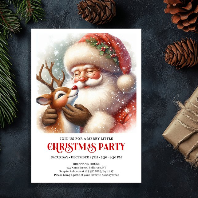 Cute Santa and Rudolph Christmas Party Gathering  Einladung (Cute Santa and Rudolph Christmas Party Gathering Invitation

)