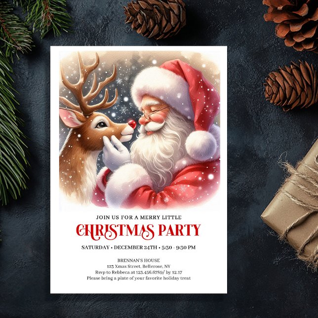 Cute Santa and Rudolph Christmas Party Invitation Einladung (Cute Santa and Rudolph Christmas Party Invitation)