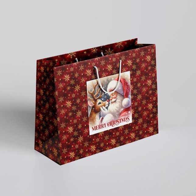 Cute Santa and Rudolph Classic Christmas Gift Bag Große Geschenktüte (Cute Santa and Rudolph Classic Christmas Gift Bag)
