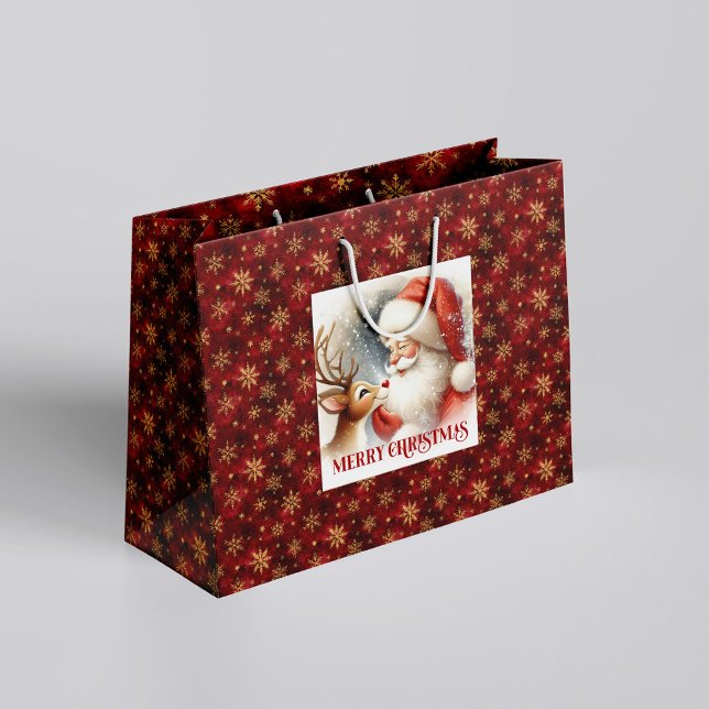 Cute Santa and Rudolph Cozy Christmas Gift Bag Große Geschenktüte (Cute Santa and Rudolph Cozy Christmas Gift Bag)
