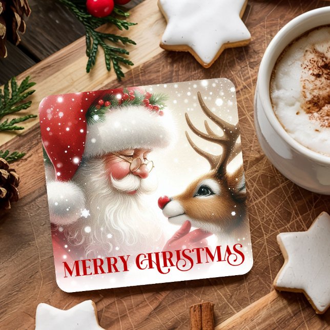 Cute Santa and Rudolph Festive Holiday Coasters Rechteckiger Pappuntersetzer (Cute Santa and Rudolph Festive Holiday Coasters)