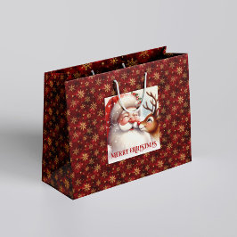 Cute Santa and Rudolph Kids Christmas Gift Bags Große Geschenktüte