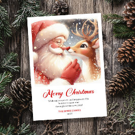Cute Santa And Rudolph Merry Holiday Greeting Card Feiertagskarte