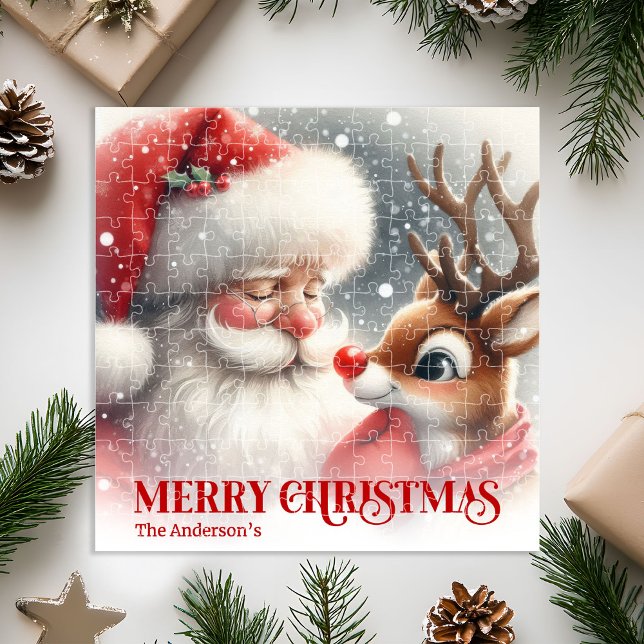 Cute Santa and Rudolph Personalized Xmas Kids Gift Puzzle (Cute Santa and Rudolph Personalized Xmas Kids Gift jigsaw puzzle)