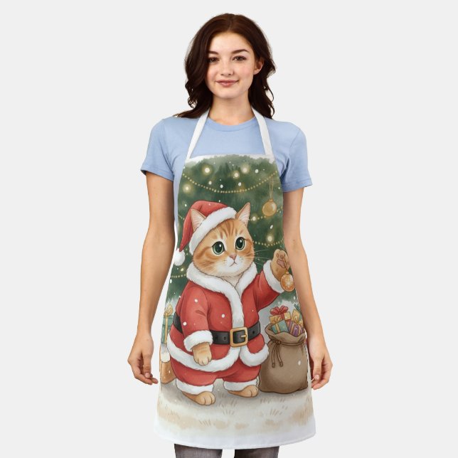 Cute Santa Cat Christmas Apron for Cat Lovers Schürze (Getragen)