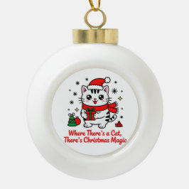 Cute Santa Cat Christmas - Holiday Tree Decor Keramik Kugel-Ornament