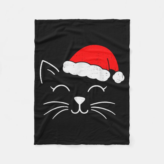Cute Santa Cat Face Christmas Meow Kitty Pet Cat L Fleecedecke (Vorderseite)