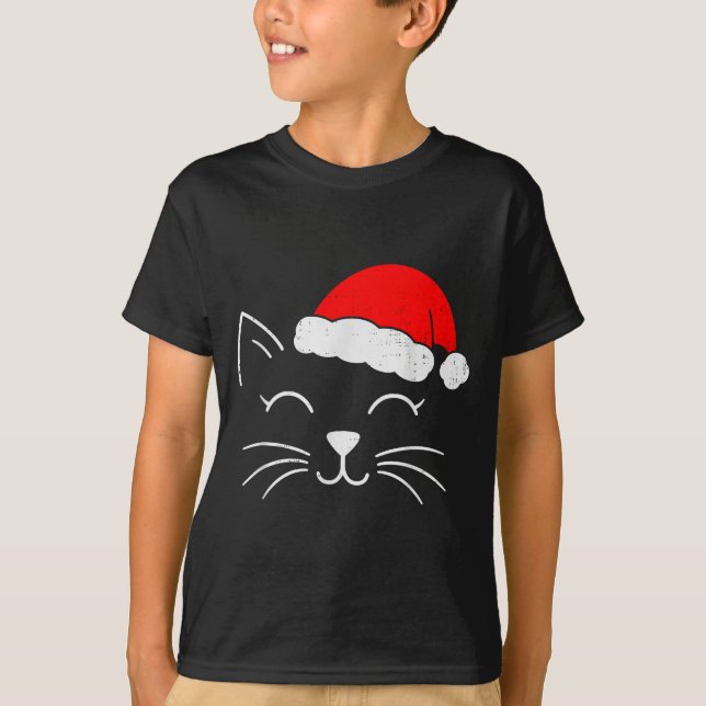 Cute Santa Cat Face Christmas Meow Kitty Pet Cat L T-Shirt (Vorderseite)