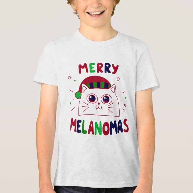 Cute Santa Cat Melanomas Christmas T-Shirt Tri-Blend Shirt (Vorderseite)