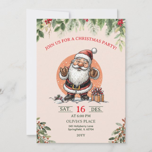 Cute Santa Christmas Party Invitation  Einladung (Vorderseite)