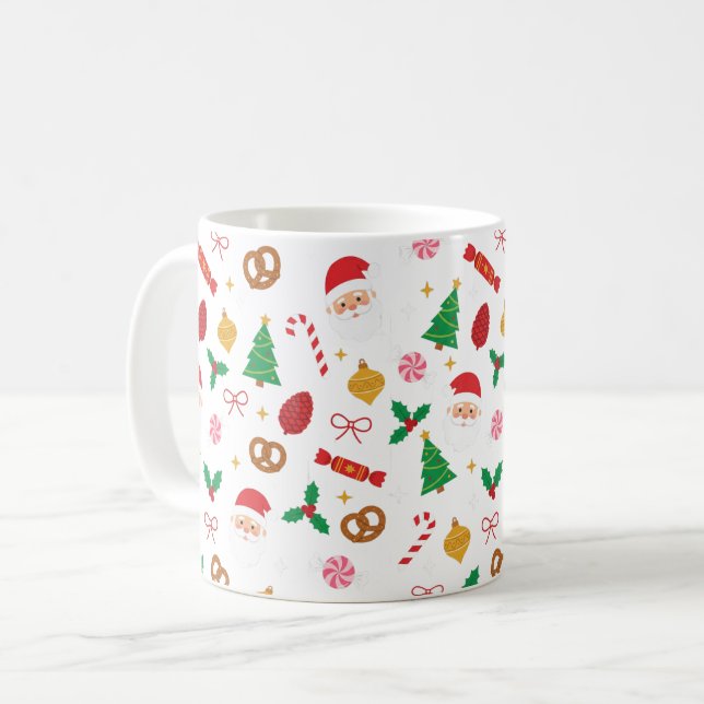 Cute Santa & Christmas Treats Pattern Mug Kaffeetasse (Vorderseite Links)