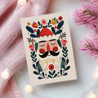 Cute Santa Claus Abstract Floral Retro Christmas Postkarte