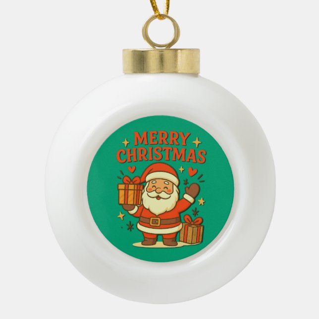  Cute Santa Claus Christmas Art –  Merry Christmas Keramik Kugel-Ornament (Vorderseite)