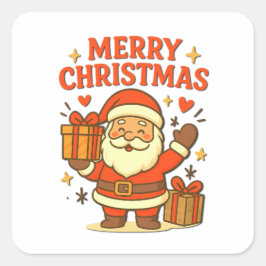  Cute Santa Claus Christmas Art –  Merry Christmas Quadratischer Aufkleber
