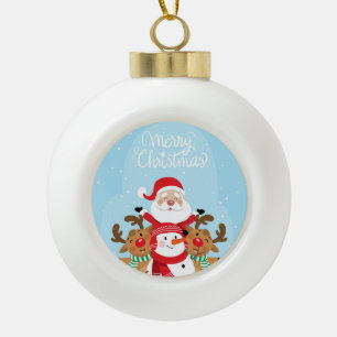 Cute Santa Claus, deer and snowman Keramik Kugel-Ornament