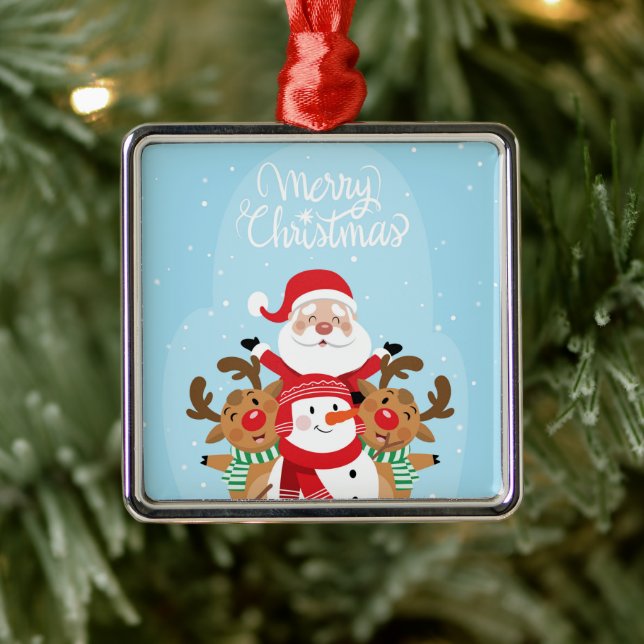 Cute Santa Claus, deer and snowman Ornament Aus Metall (Baum)