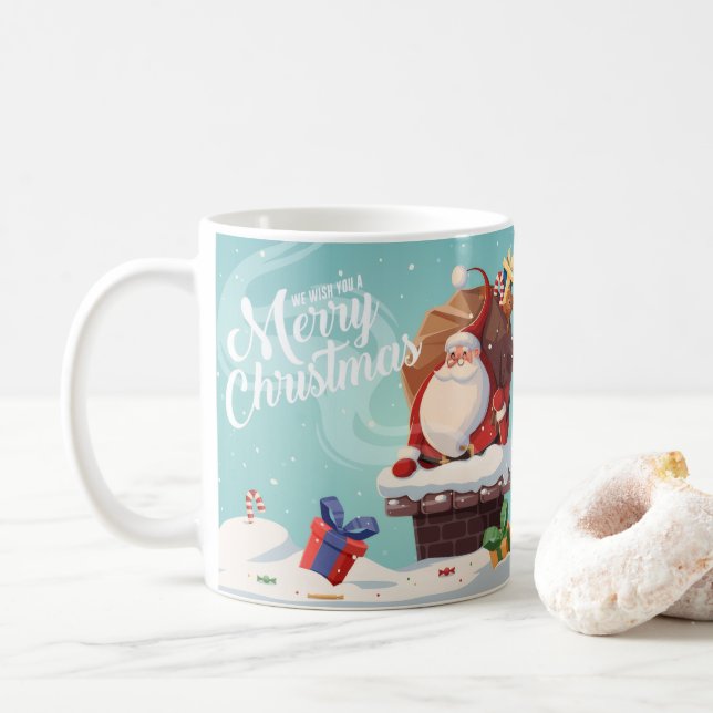 Cute Santa Claus Merry Christmas Mug | Festive Hol Kaffeetasse (Mit Donut)