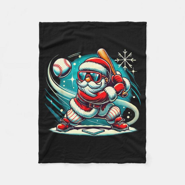 Cute Santa Claus Playing Baseball Boys Kids Teens  Fleecedecke (Vorderseite)