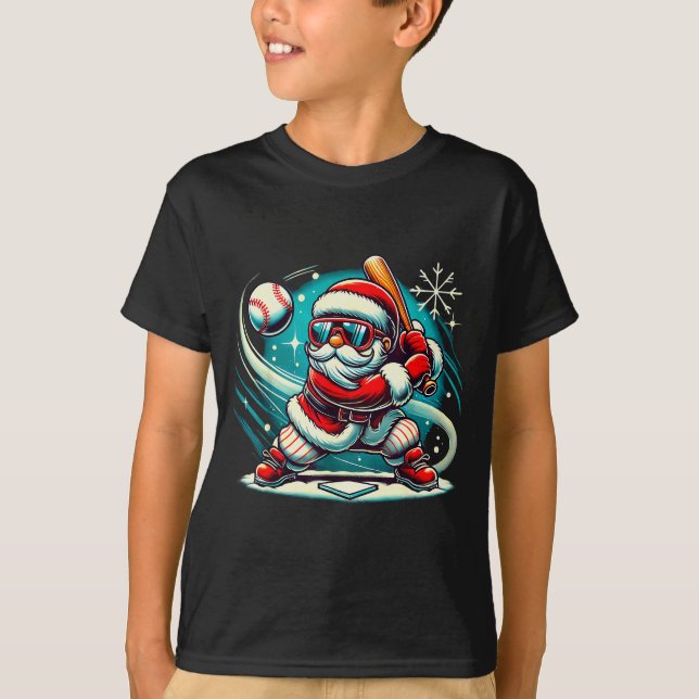 Cute Santa Claus Playing Baseball Boys Kids Teens  T-Shirt (Vorderseite)