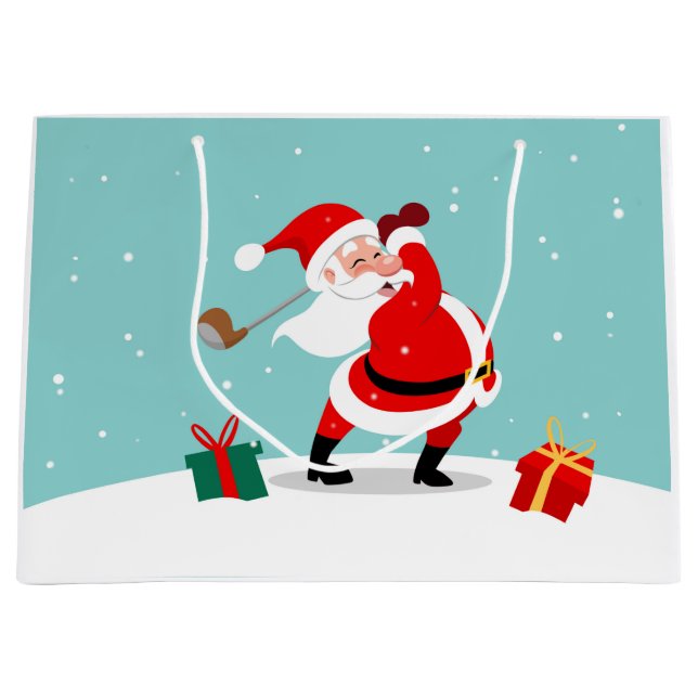 Cute Santa Claus plays golf illustration Große Geschenktüte (Vorderseite)