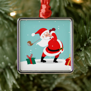 Cute Santa Claus plays Golf Ornament Aus Metall