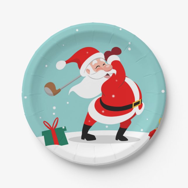 Cute Santa Claus plays Golf Pappteller (Vorderseite)