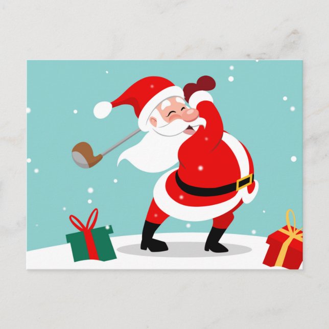 Cute Santa Claus plays Golf Postkarte (Vorderseite)