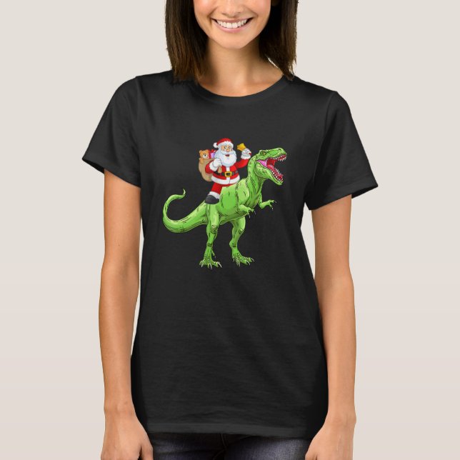 Cute Santa Claus Riding Dinosaur rex Boys Christma T-Shirt (Vorderseite)