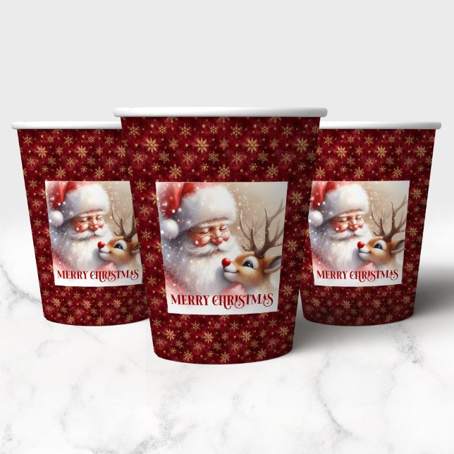 Cute Santa Claus Rudolph Cartoon Style Christmas   Pappbecher (Cute Santa Claus Rudolph Cartoon Style Christmas Paper Cups)