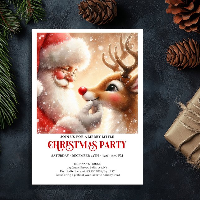 Cute Santa Claus Rudolph Christmas Holiday Party  Einladung (Cute Santa Claus Rudolph Christmas Holiday Party Invitation

)
