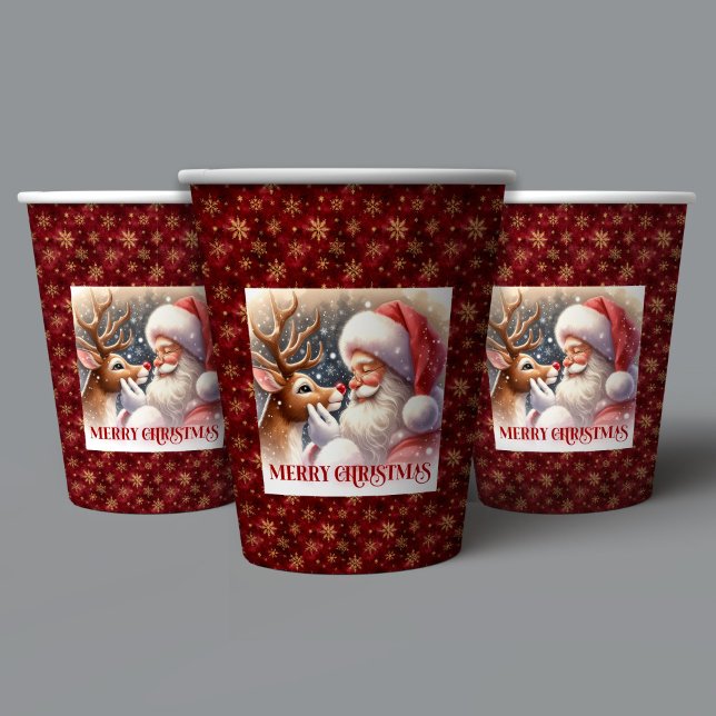 Cute Santa Claus & Rudolph Christmas Party Cups Pappbecher (Kids Christmas Paper Cups Cute Santa and Rudolph)