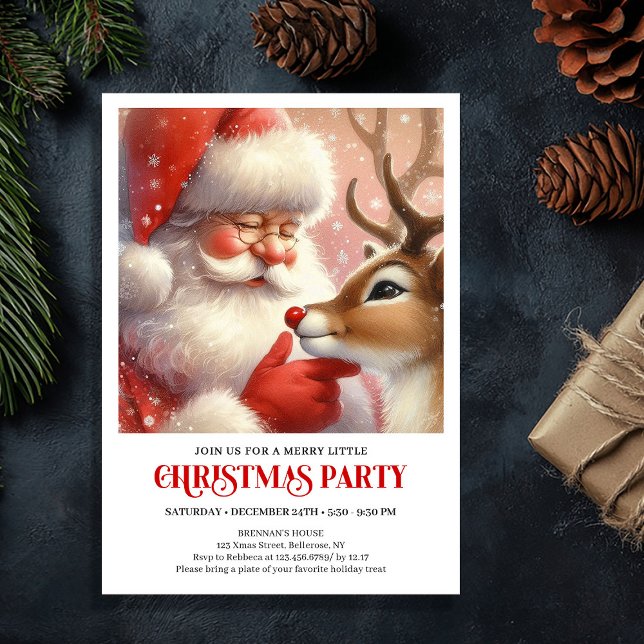 Cute Santa Claus Rudolph Cozy Christmas Eve Party  Einladung (Cute Santa Claus Rudolph Cozy Christmas Eve Party Invitation

)