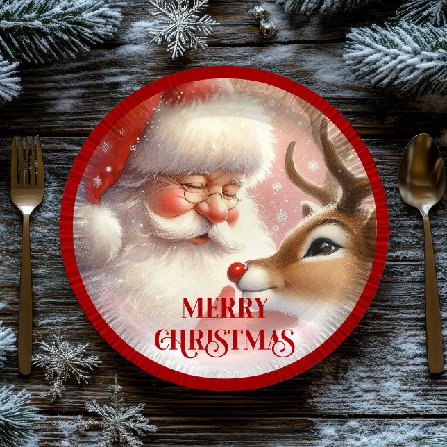 Cute Santa Claus Rudolph Holiday Paper Plates Pappteller (Cute Santa Claus Rudolph Holiday Paper Plates)