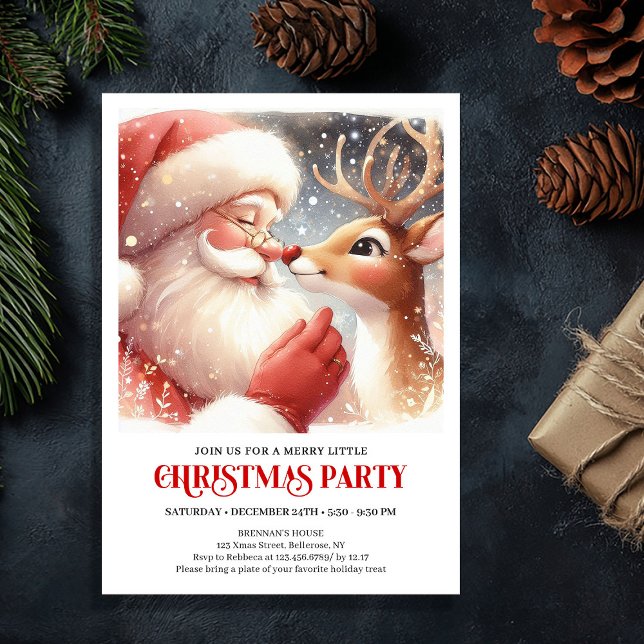 Cute Santa Claus Rudolph Holiday Spirit Cozy Party Einladung (Cute Santa Claus Rudolph Holiday Spirit Cozy Party Invitation

)