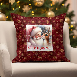 Cute Santa Claus Rudolph Pillow Cozy Holiday Accen Kissen