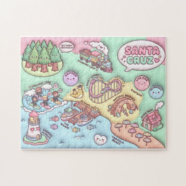 Cute Santa Cruz California Neighborhood Map UCSC Puzzle (Horizontal)
