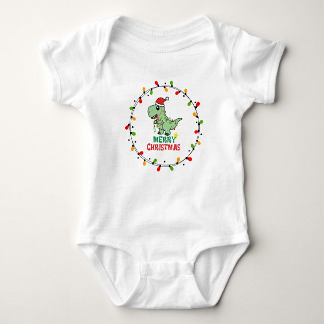 Cute Santa Dino Merry Christmas Baby Strampler (Vorderseite)