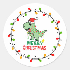 Cute Santa Dino Merry Christmas  Runder Aufkleber