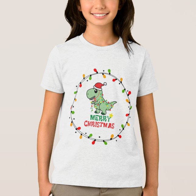 Cute Santa Dino Merry Christmas Tri-Blend Shirt (Vorderseite)