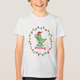 Cute Santa Dino Merry Christmas Tri-Blend Shirt