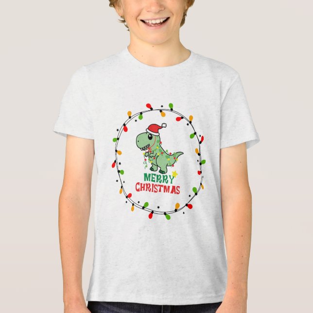 Cute Santa Dino Merry Christmas Tri-Blend Shirt (Vorderseite)