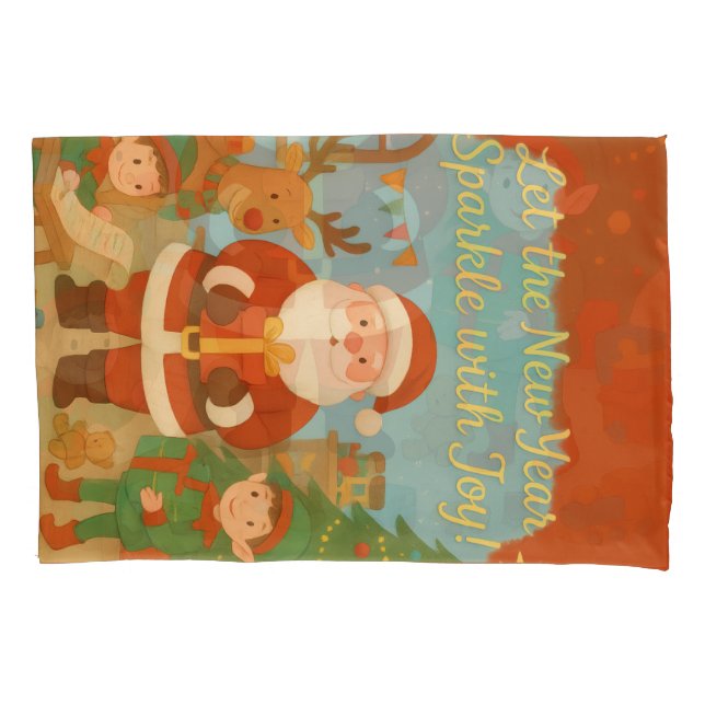 Cute Santa & Elves New Year Holiday Card Kissenbezug (Vorderseite)