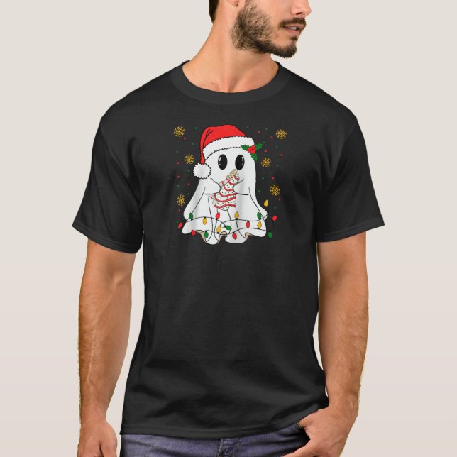 Cute Santa Ghost Christmas Cake Xmas Tree Lights P T-Shirt (Vorderseite)