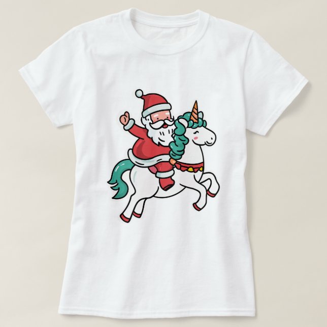 Cute Santa Riding Unicorn – Adorable T-Shirt (Design vorne)