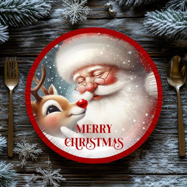 Cute Santa Rudolph Christmas Party Paper Plates Pappteller (Cute Santa Rudolph Christmas Party Paper Plates)