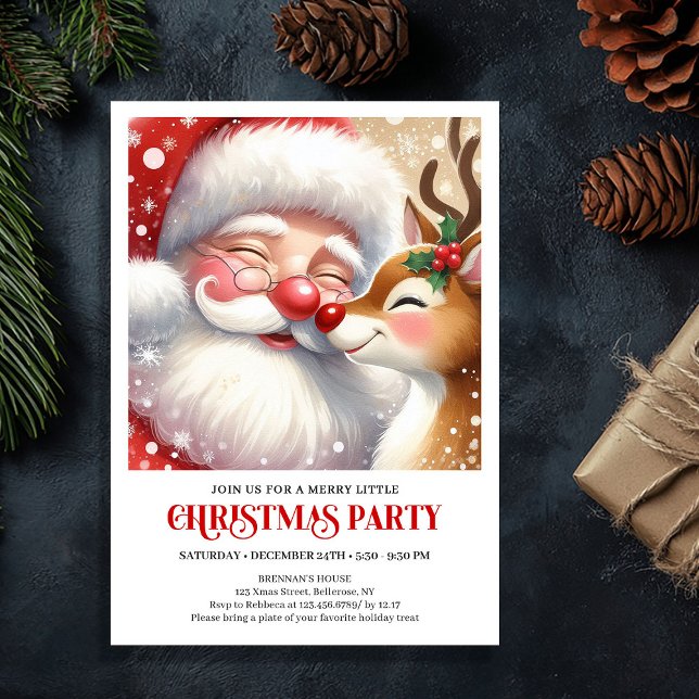 Cute Santa Rudolph Christmas Winter Wonderland  Einladung (Cute Santa Rudolph Christmas Winter Wonderland Party Invite

)