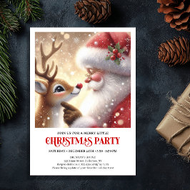 Cute Santa Rudolph Holiday Celebration Invitation Einladung