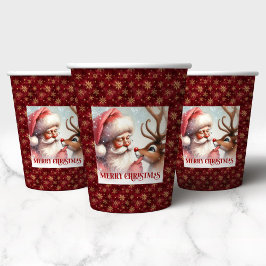Cute Santa Rudolph Watercolor Holiday Paper Cups Pappbecher