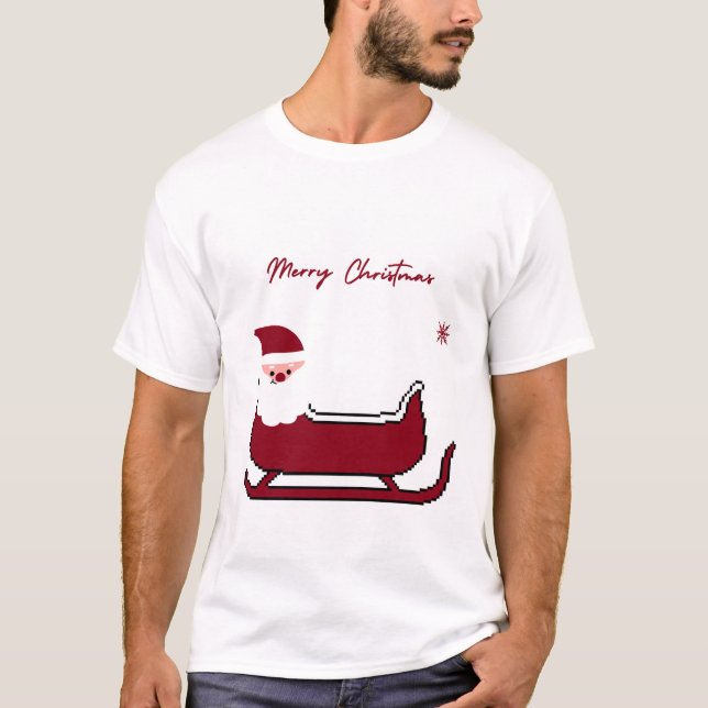 Cute Santa Sleigh Merry Christmas T-Shirt (Vorderseite)