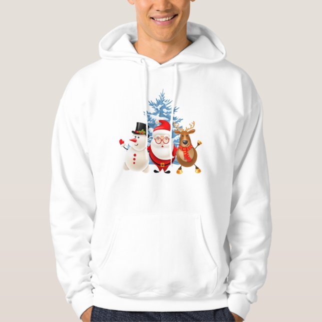 Cute Santa, Snowman & Reindeer Trio – Merry Christ Hoodie (Vorderseite)